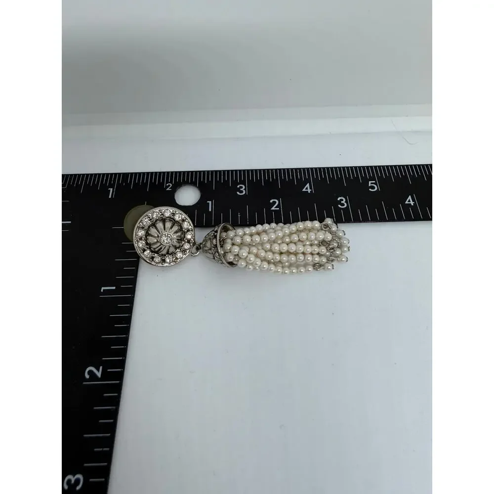 VINTAGE Avon Pearl Tassel Rhinestone Earrings Art Deco Gatsby Old Hollywood Glam